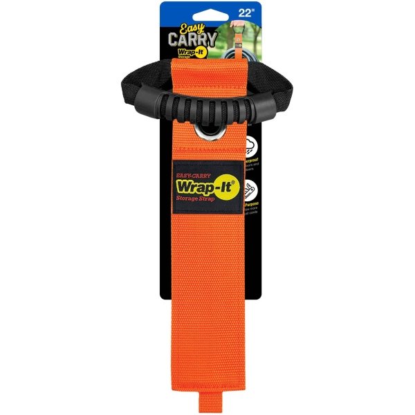Wrap-It Storage - Easy-Carry Strap - 22-inch - Hook and Loop Carrying Strap with Handle and Grommet - Blaze Orange