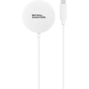 Best Buy essentials™ - Magnetic 7.5W Wireless Charger for iPhone 16/15/14/13/12 Series MagSafe Compatible Devices - White