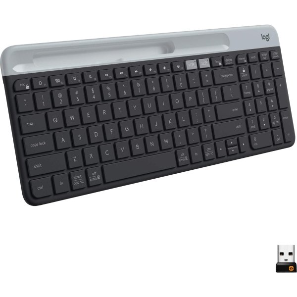 Logitech - K585 Full-size Wireless Scissor Keyboard for Windows, Mac, Chrome, Android with Build-in Cradle for device - Graphite