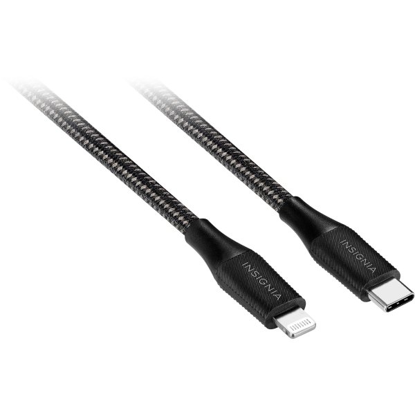 Insignia™ - 10’ USB-C to Lightning Charge-and-Sync Braided Cable - Black - Image 2