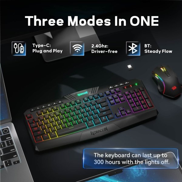 REDRAGON - S101P-KS Wireless Gaming Keyboard and Mouse Combo, RGB Backlit Gaming Keyboard & 4800 DPI Gaming Mouse, Value Combo Set - Black - Image 2