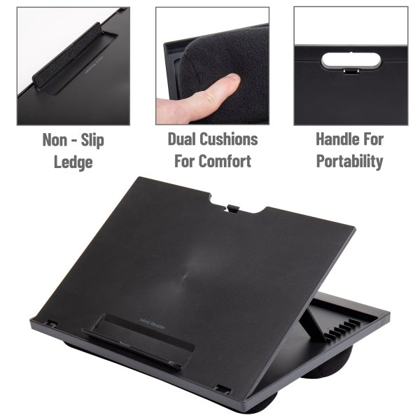 Mind Reader - Lap Desk Laptop Stand, Bed Tray, Collapsible, Cushion, Portable, Dorm, Plastic, 14.75"L x 11"W x 7.3"H - Black - Image 3